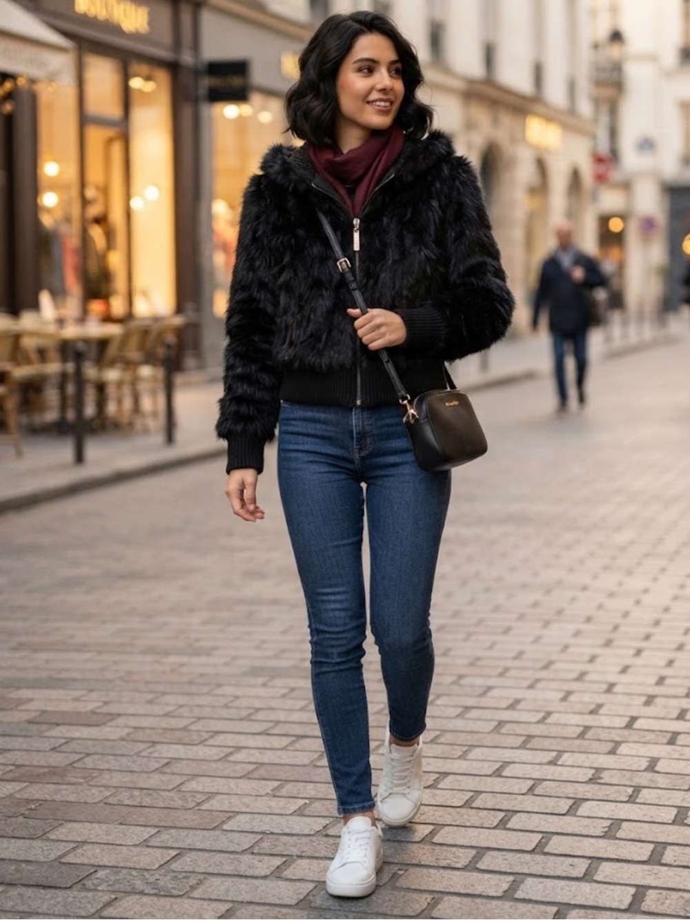 Dolce Cabo Black Faux Fur Bomber Hoodie Sweater